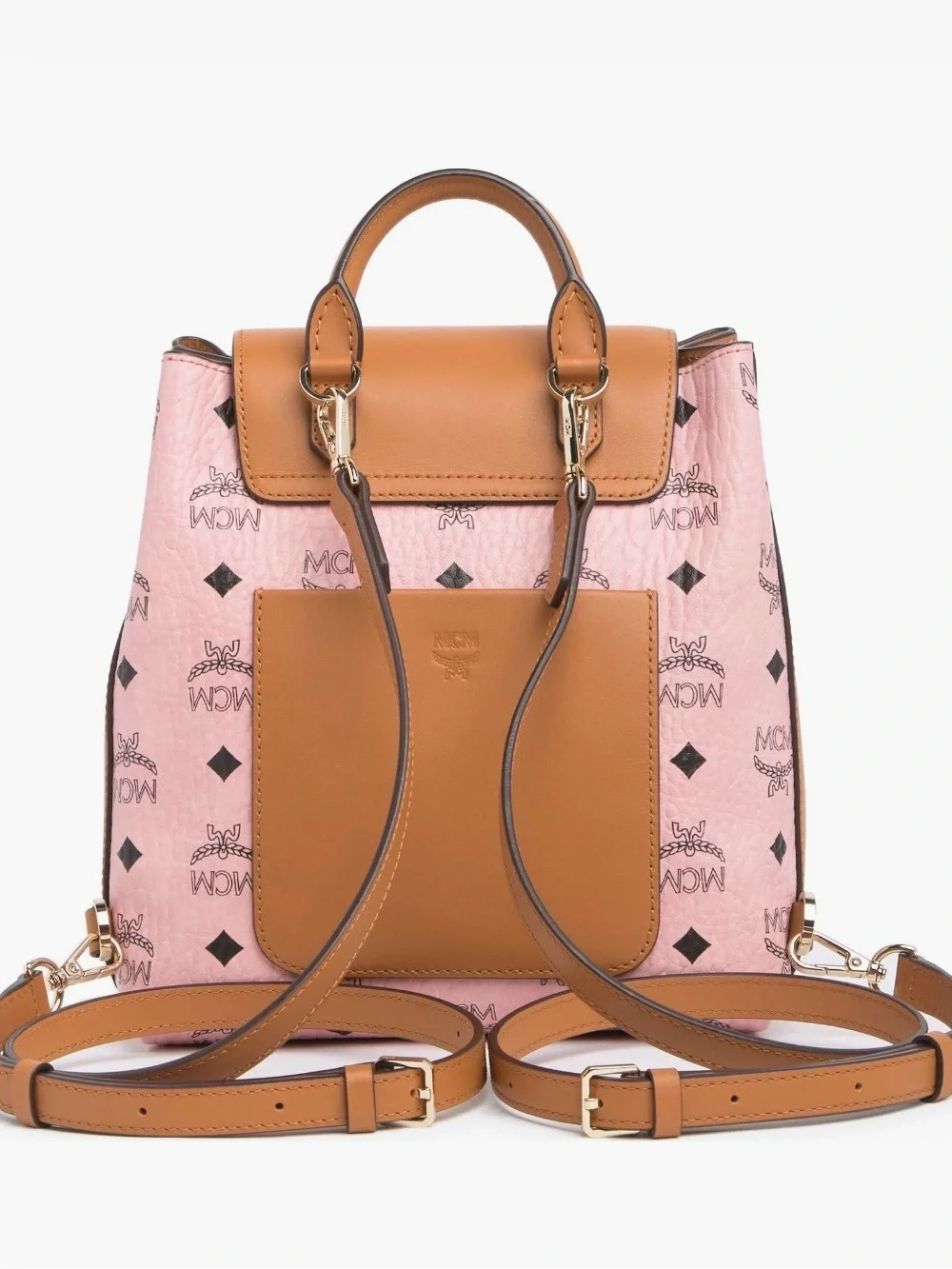 MCM MFO Colorblock Pink Coated Canvas with Tan Leather Backpack